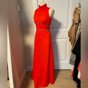 Vintage 60s/70s orange high neck dress xs